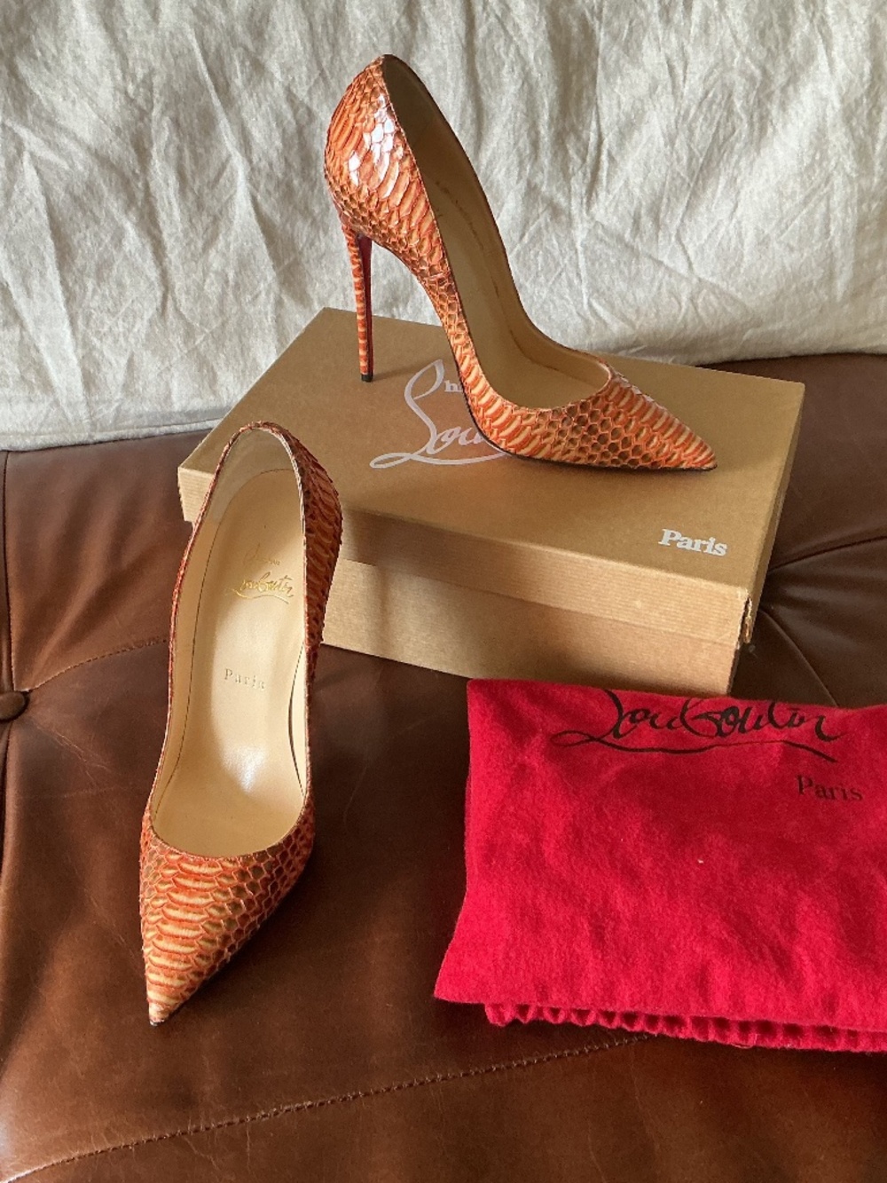 Christian Louboutin So Kate 120 Watersnake Papaya Color Authentic Pump-size 38